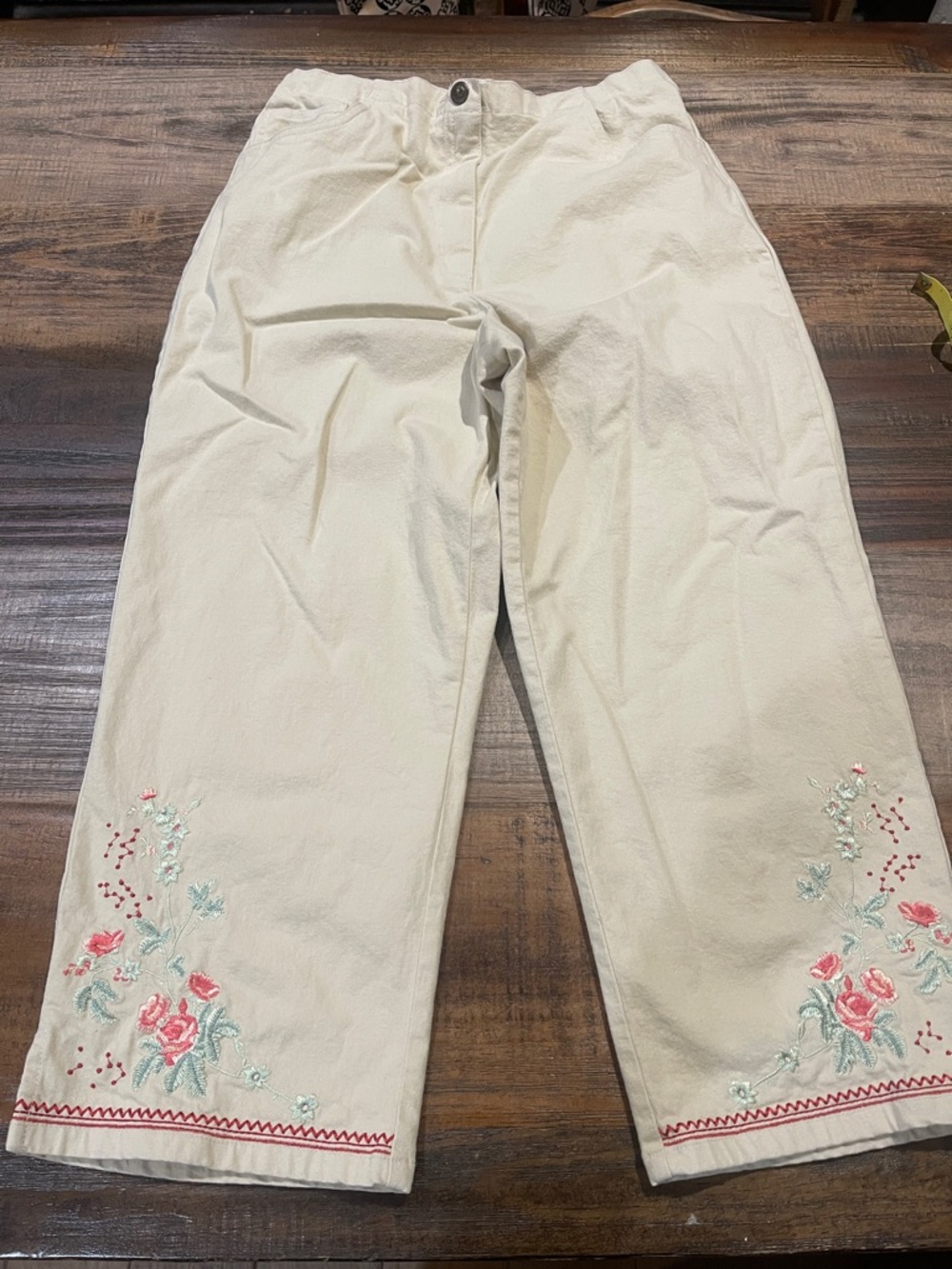 Denim & Co Cream Elastic Waist Pants